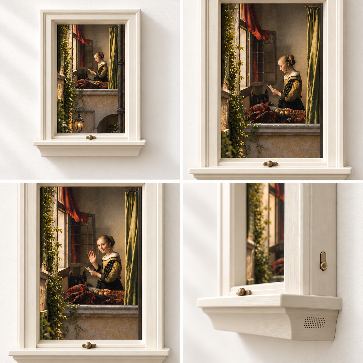 Living Portrait concept board showing quiet, reminder and hardware states