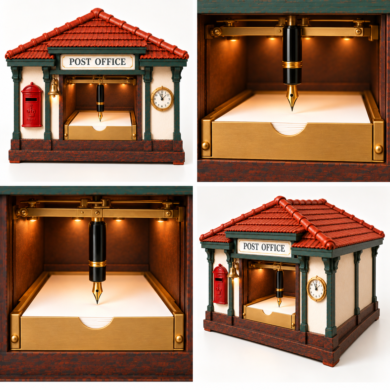 Midnight Post Office concept board showing the pen mechanism, paper guides and collection slot