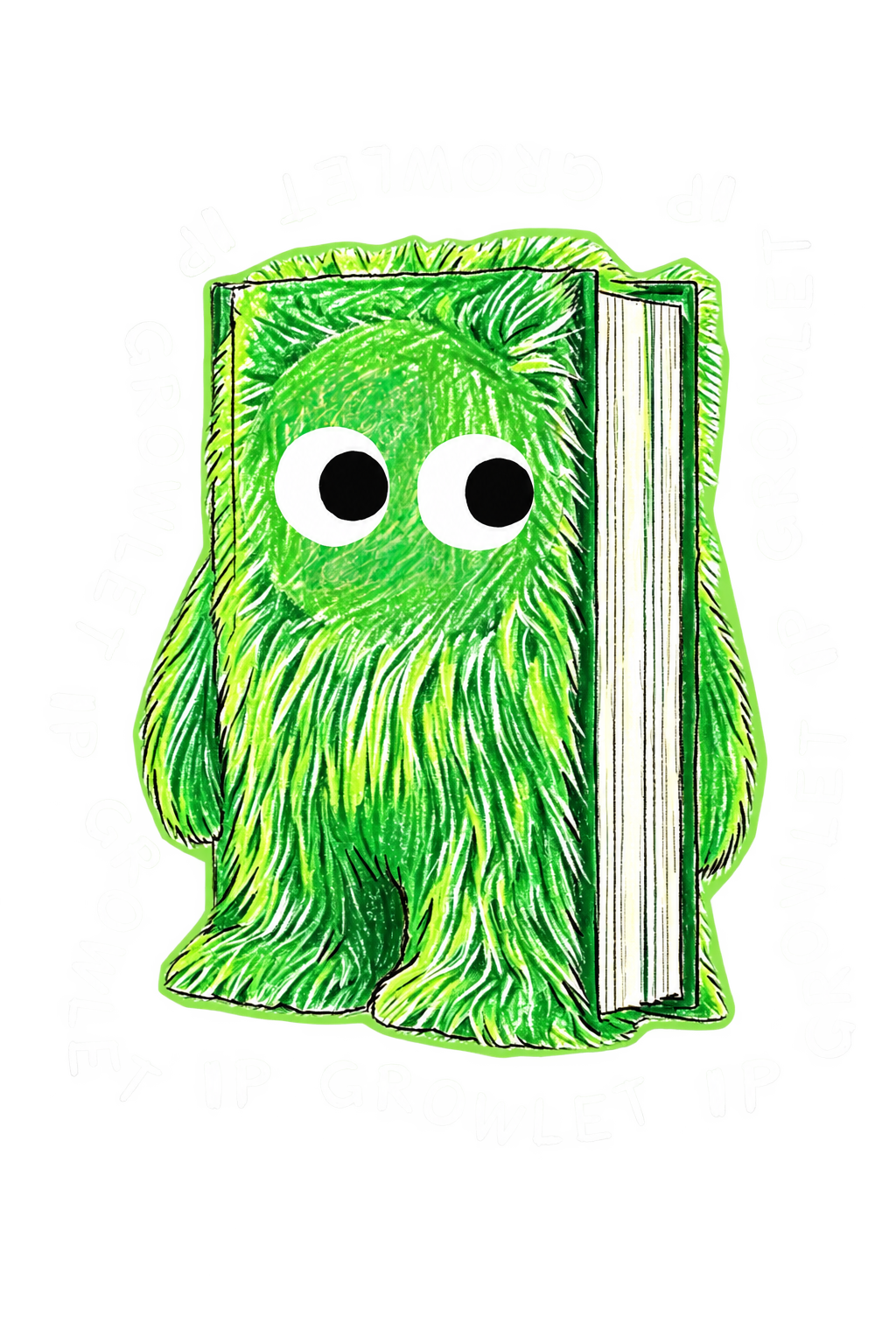 Let IP Grow’s green furry book-shaped character